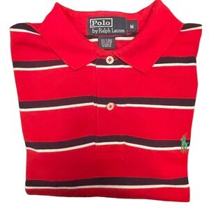 Polo Ralph Lauren Shirt Size M Red, White Blue Stripes Logo Short Sleeve Pique